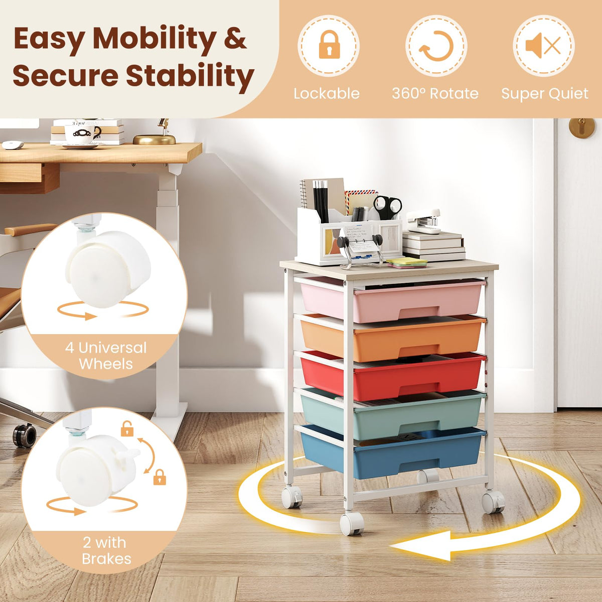 Giantex Rolling Cart with 5 Drawers