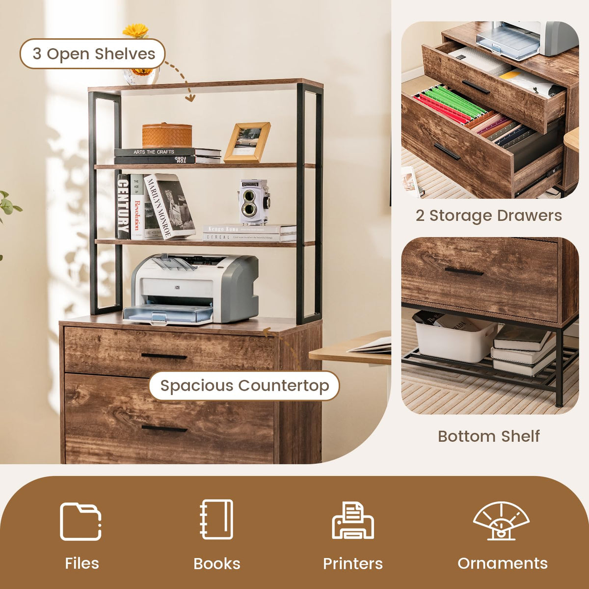 Giantex File Cabinet with Charging Station, Freestanding Printer Stand