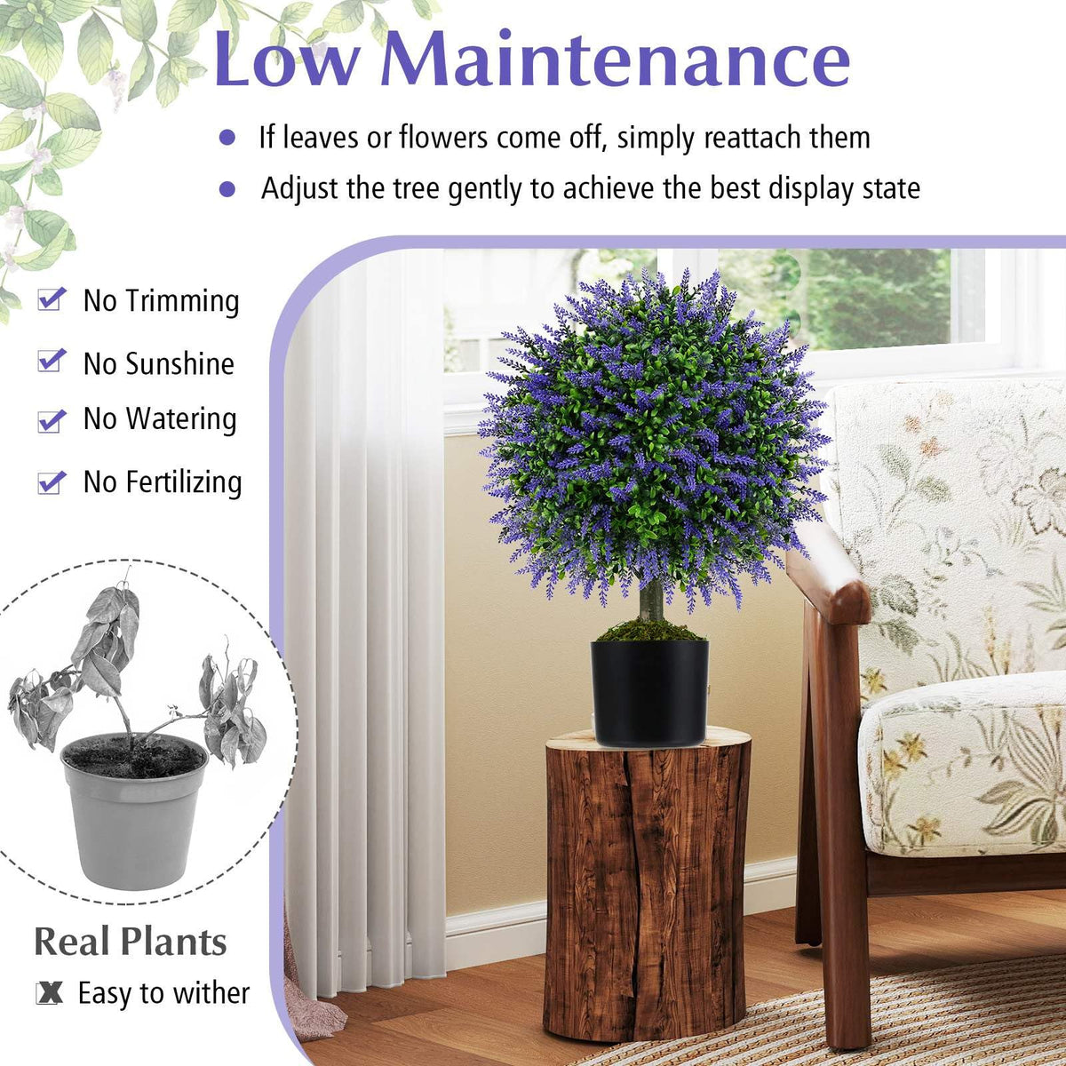 2PCS Artificial Lavender Topiary Ball Trees