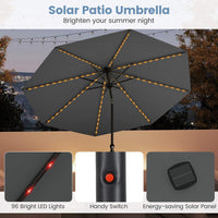 3 m Solar Patio Umbrella w/ 96 LED Lights, 9 Modes