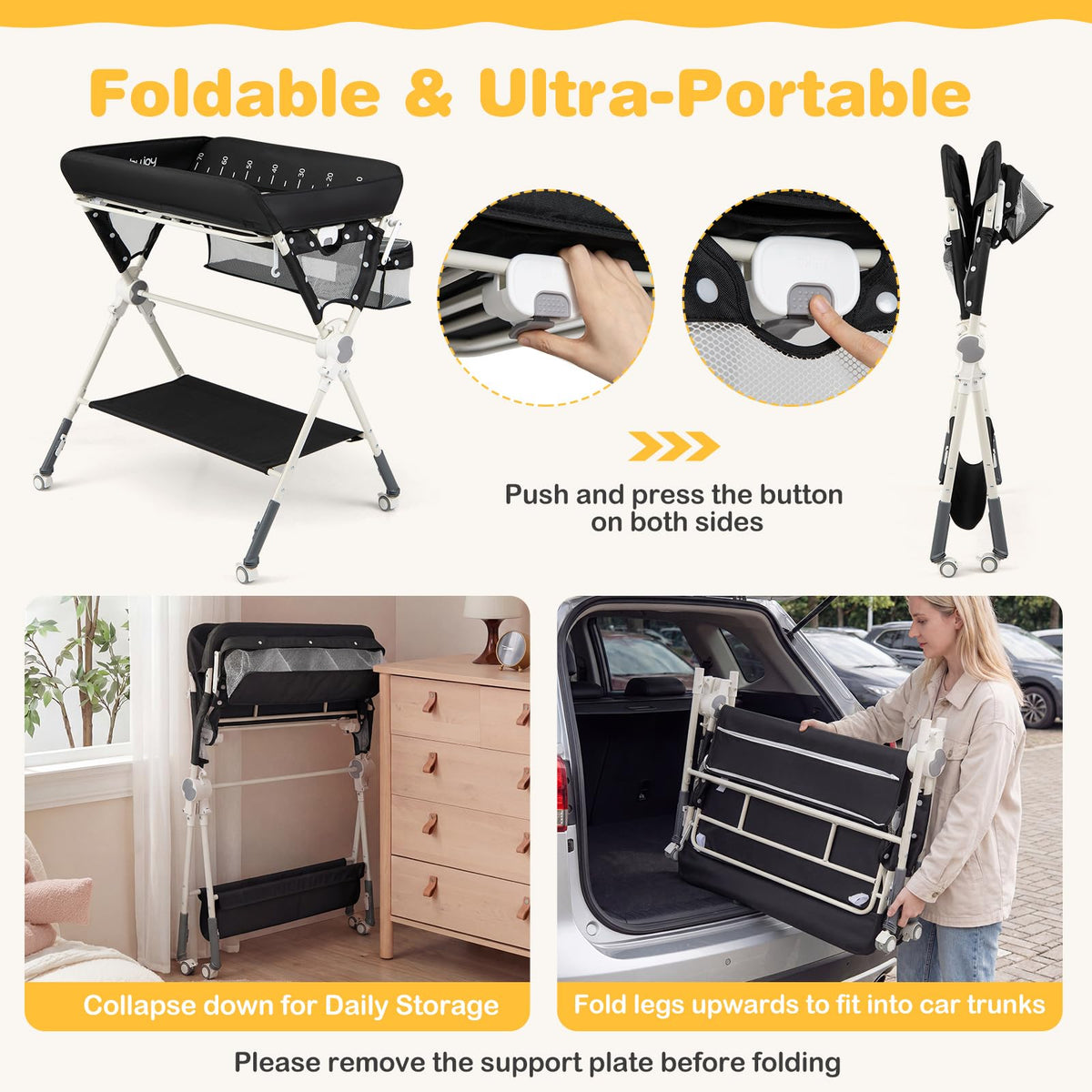 Baby Changing Table, Foldable Diaper Changing Station w/Storage Bag & Shelf