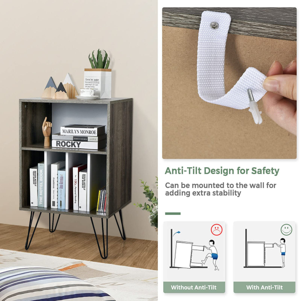 Giantex File Cabinet, Split Storage Space, Display Bookshelf, Record Storage Cabinet