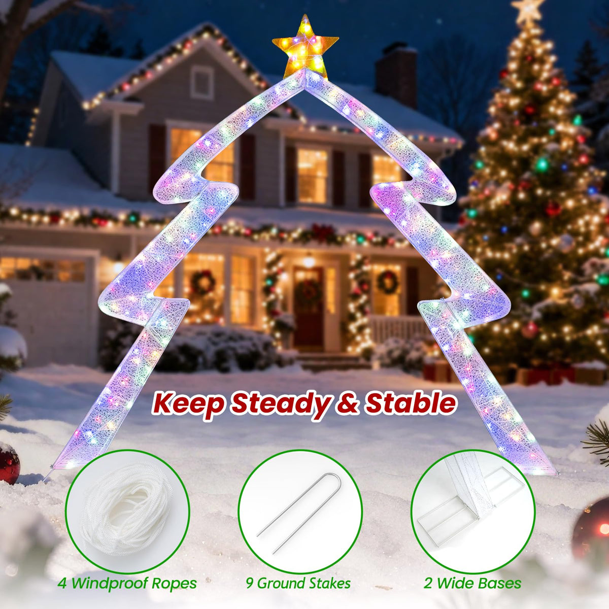 269cm Christmas Tree-shaped Archway with Top Star and Adjustable LED Lights