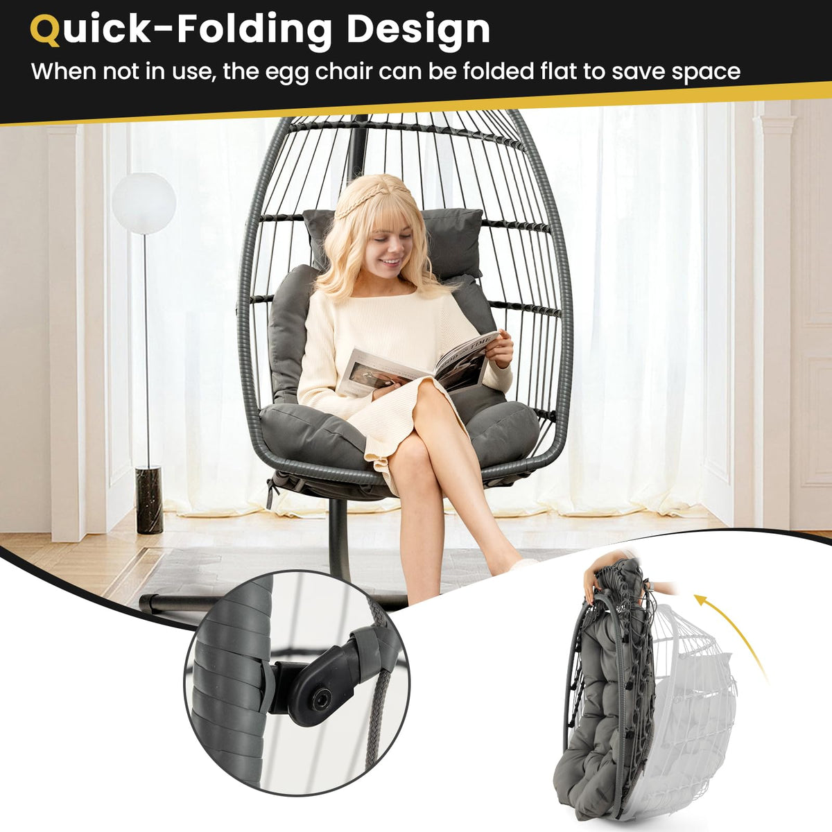 Hanging Egg Chair with Head Pillow & Large Seat Cushion (Without Chair Stand)