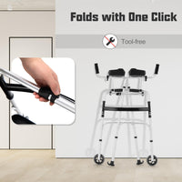 Folding Upright Walker with Seat Wheels and Removable Arm Support