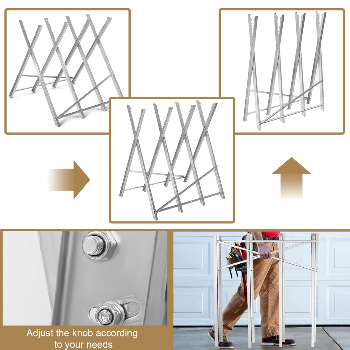 Foldable Sawhorse, Heavy-Duty Metal Log Sawhorse Stand