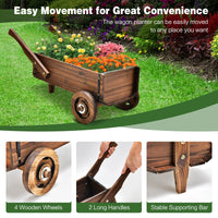 Giantex Wooden Wagon Planter Box, Decorative Wagon Cart with Wheels, Handles, Drainage Hole