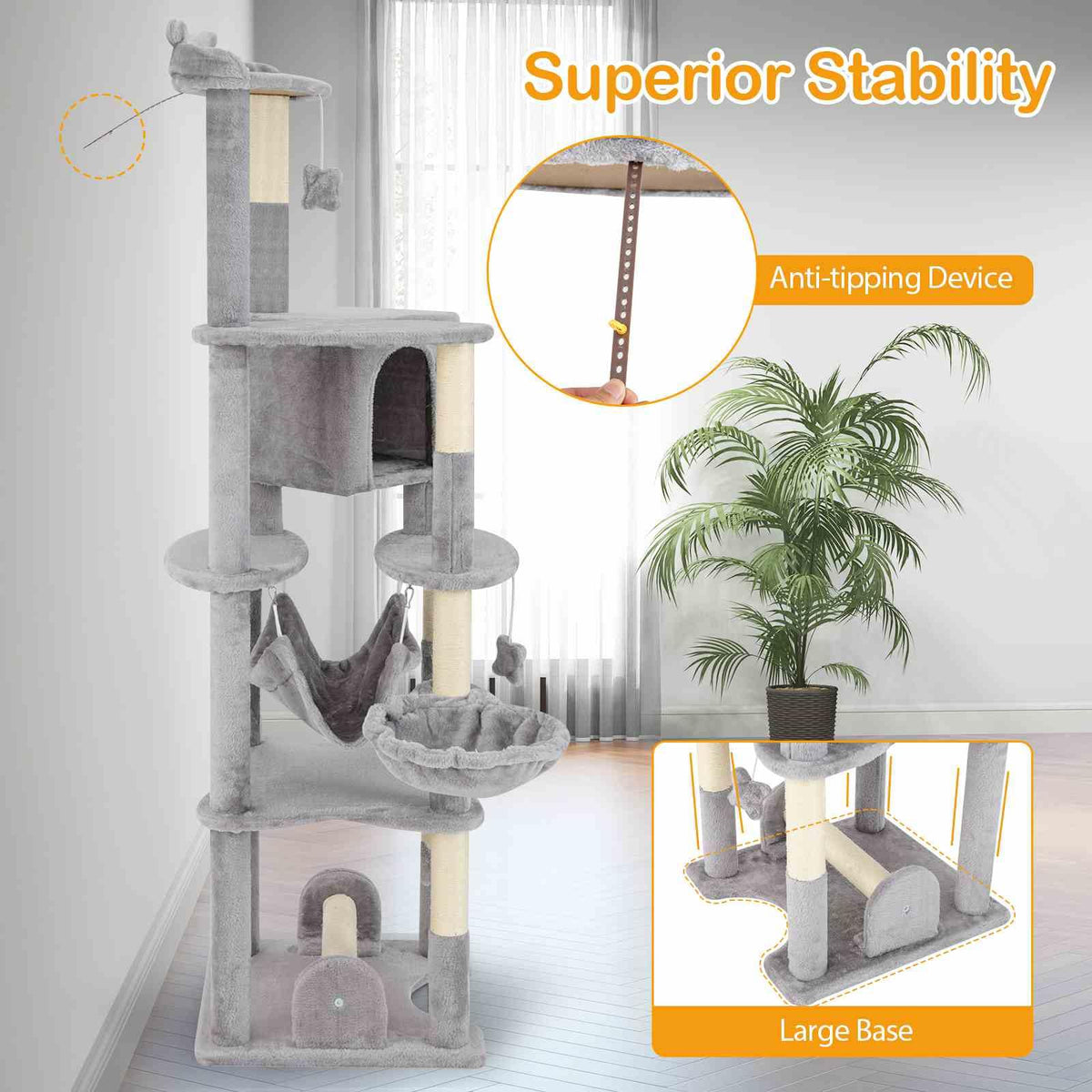 176 cm Tall Cat Tree Indoor Cat Tower Pet Furniture with Sisal Scratching Posts