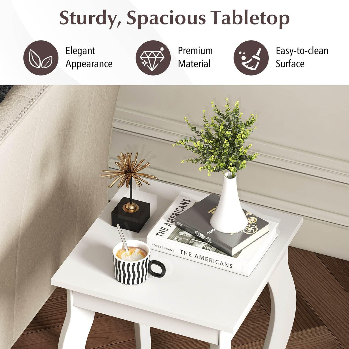 Square Corner Table Side Table w/ Storage Displat Shelf Nightstand Living Room