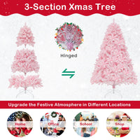 1.85m/2.1m Pink Snow Flocked Christmas Tree Artificial w/ 8 LED Lighting Modes