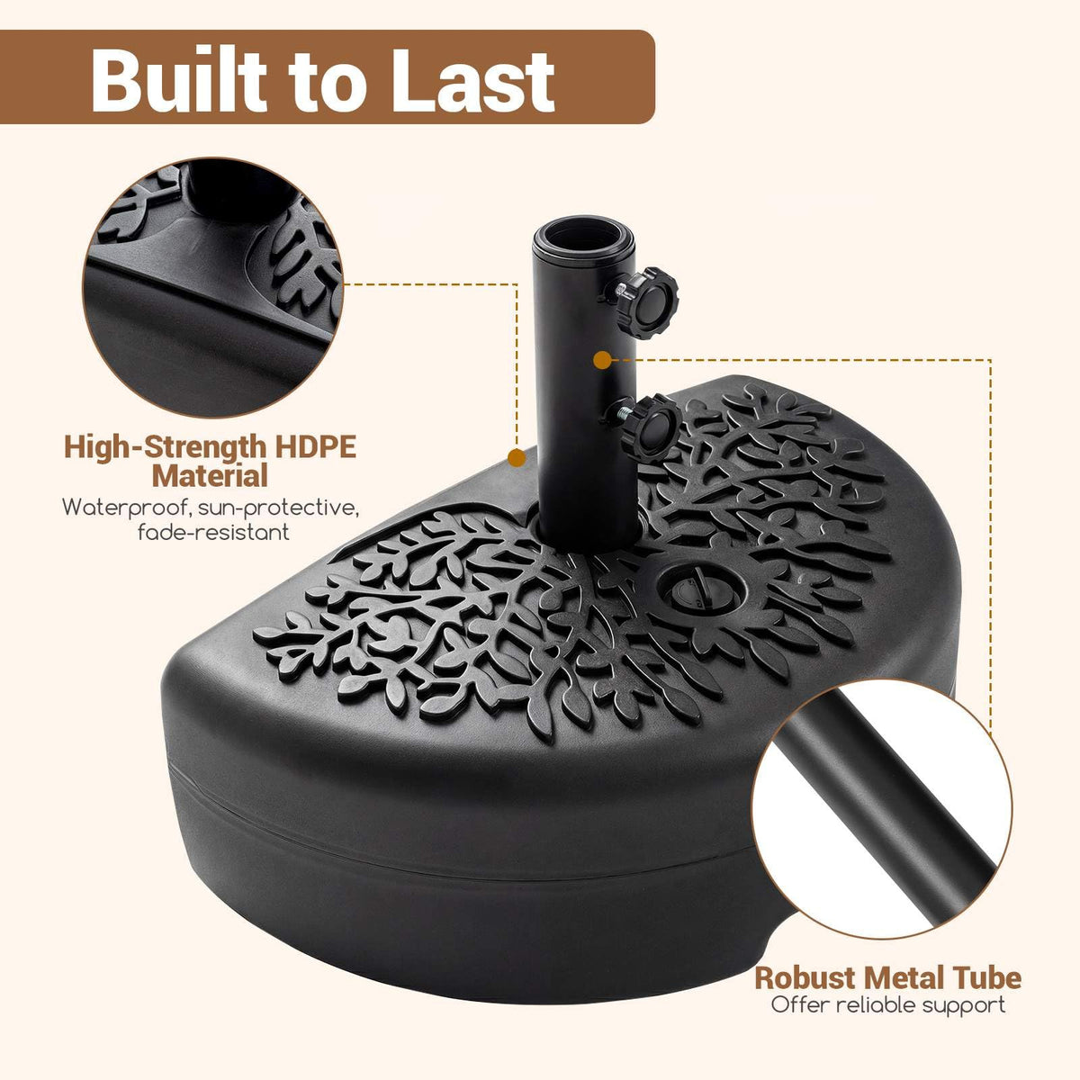 25kgHalf Round Patio Umbrella Base,Water&Sand Fillable Heavy Duty Patio Umbrella Stand