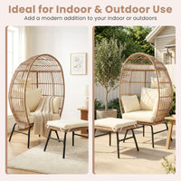 PE Rattan Egg Chair with Ottoman, Indoor & Outdoor Wicker Patio Lounge Chair