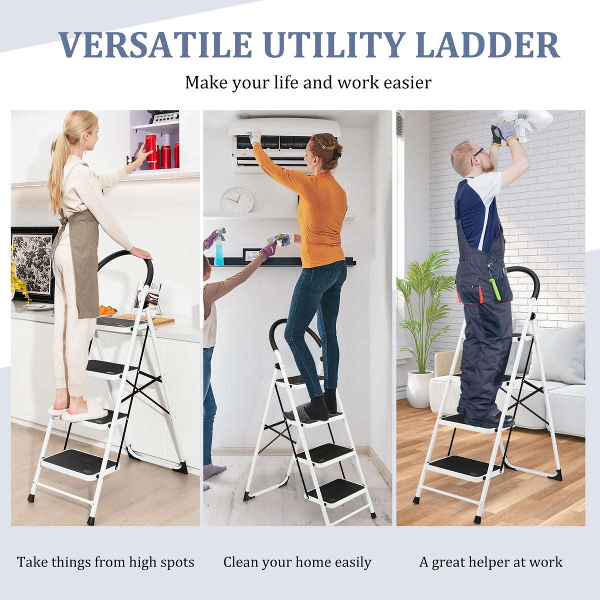 Folding Step Stool Stepladders W/Widen Pedal (4-Step)