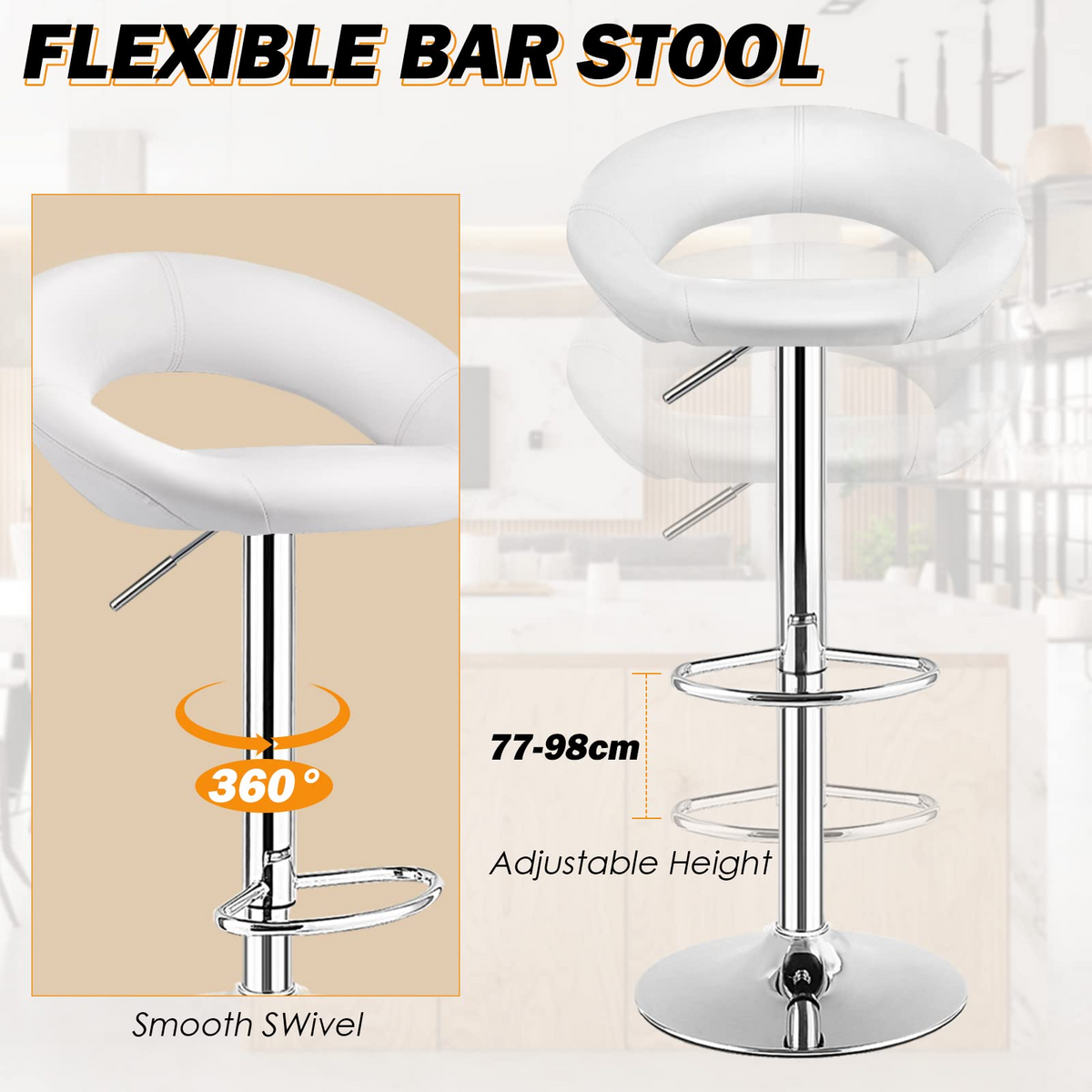 Giantex Bar Stool Set of 2, Height Adjustable & 360° Home Bar Stool w/ Non-Slip Base & Steel Footrest