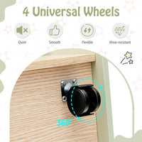 Kids Wooden Bookshelf with Universal Wheels and 2-Tier Storage Shelf