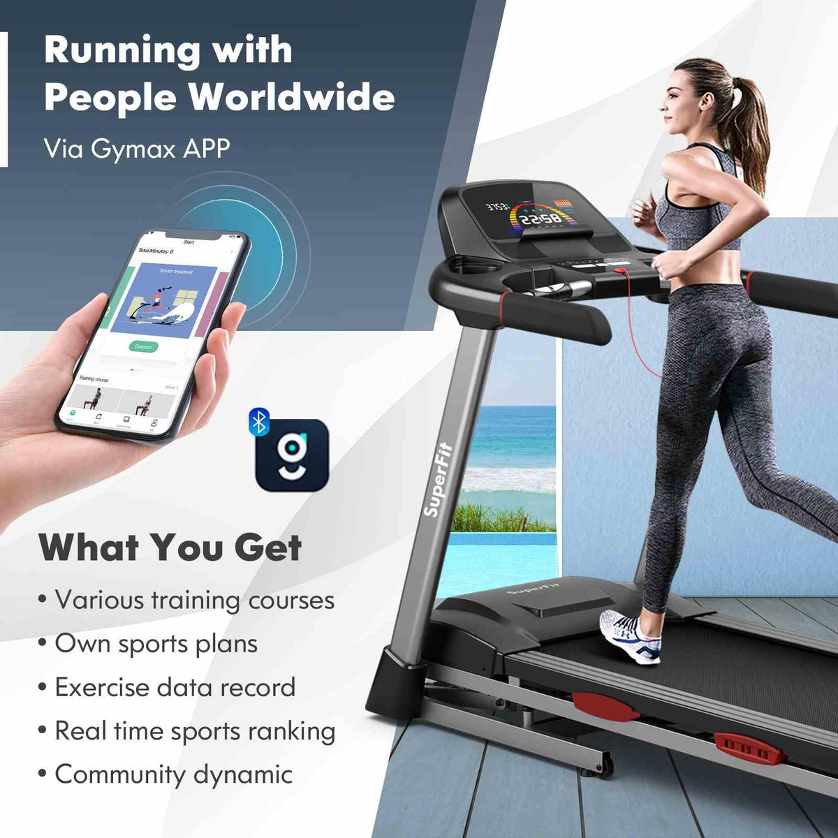 4.75HP Folding Treadmill with 15% Auto Incline for Home & Gym