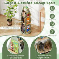 4-Tier Tree Shape Wooden Kids Rotating Bookshelf for Classroom Playroom Bedroom