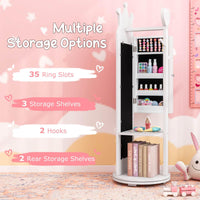 Kids Jewelry Cabinet 360-degree Rotating with Mirror and Clothes Rack