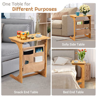 C-Shaped Sofa End Table Laptop Desk with Storage Bags for Small Space Living Room