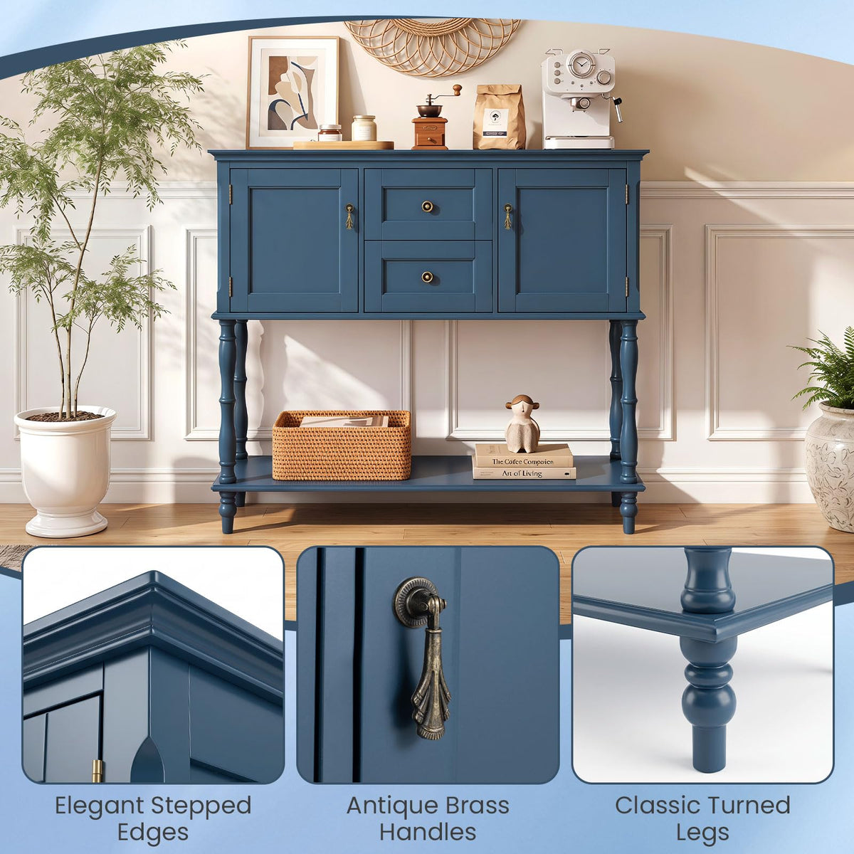 Console Table with 2 Drawers & 2 Door Cabinets