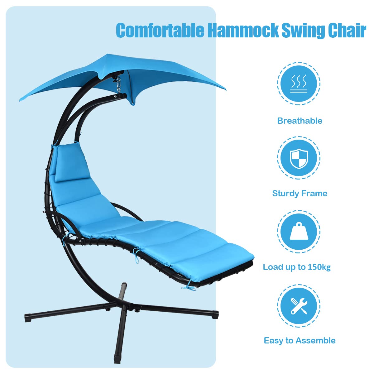Hanging Lounger Chair with Canopy & Cushion Built-in Pillow