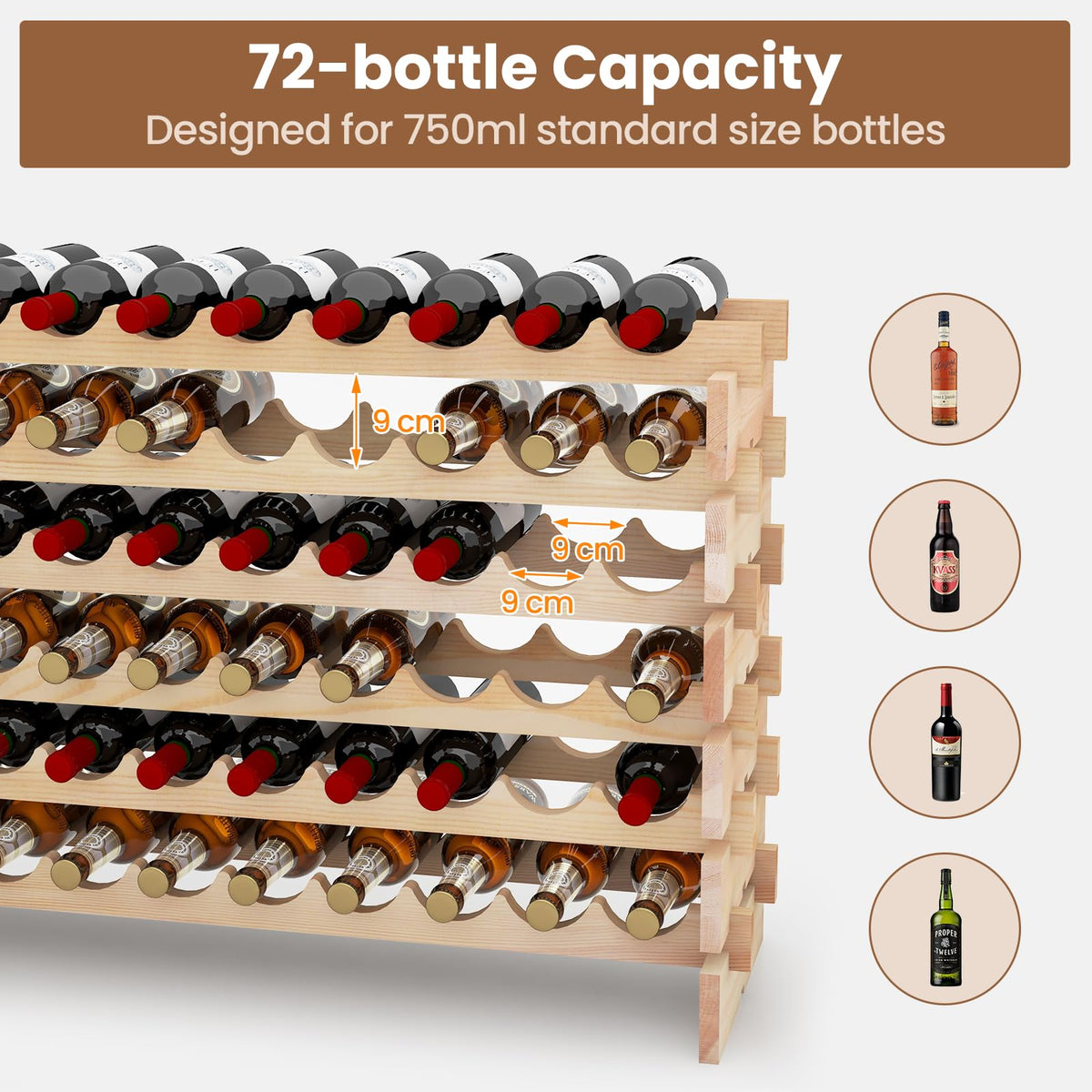 Stackable Modular Wine Rack 6-Tier 72 Bottles Wine Bottle Holder