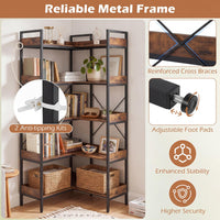 Giantex 5-Tier Corner Bookshelf Convertible L-Shaped with Metal Frame