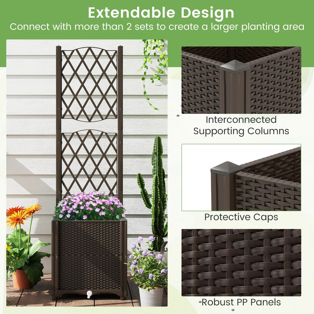 Raised Garden Bed with Trellis, Elevated Planter Box