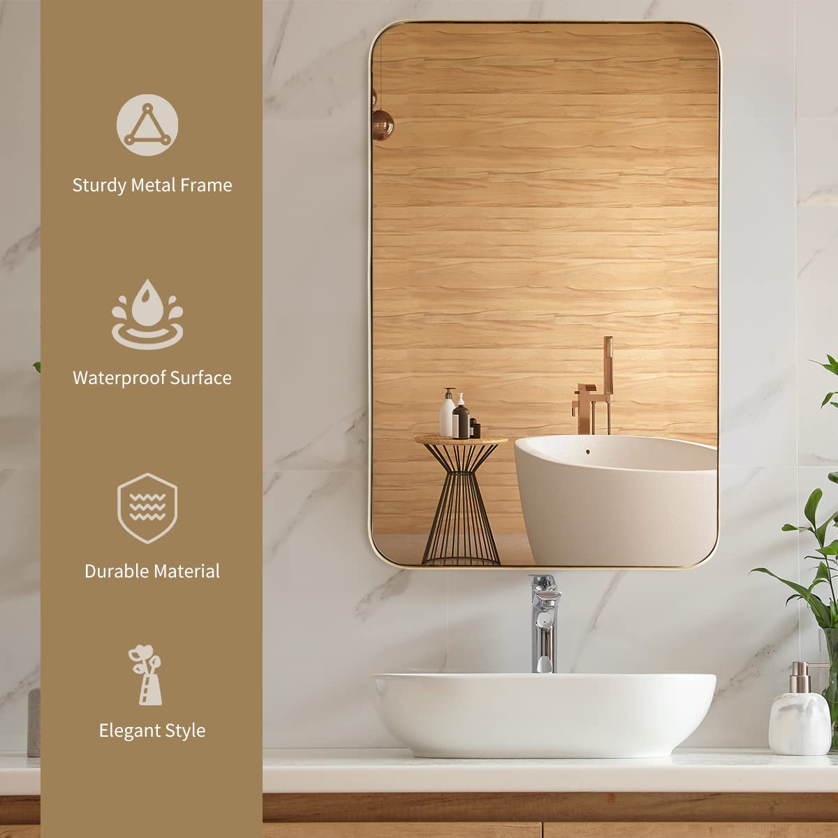 Giantex 80cm x 50cm Bathroom Wall Mirror, Rectangular Wall Hanging Mirror (Gold)