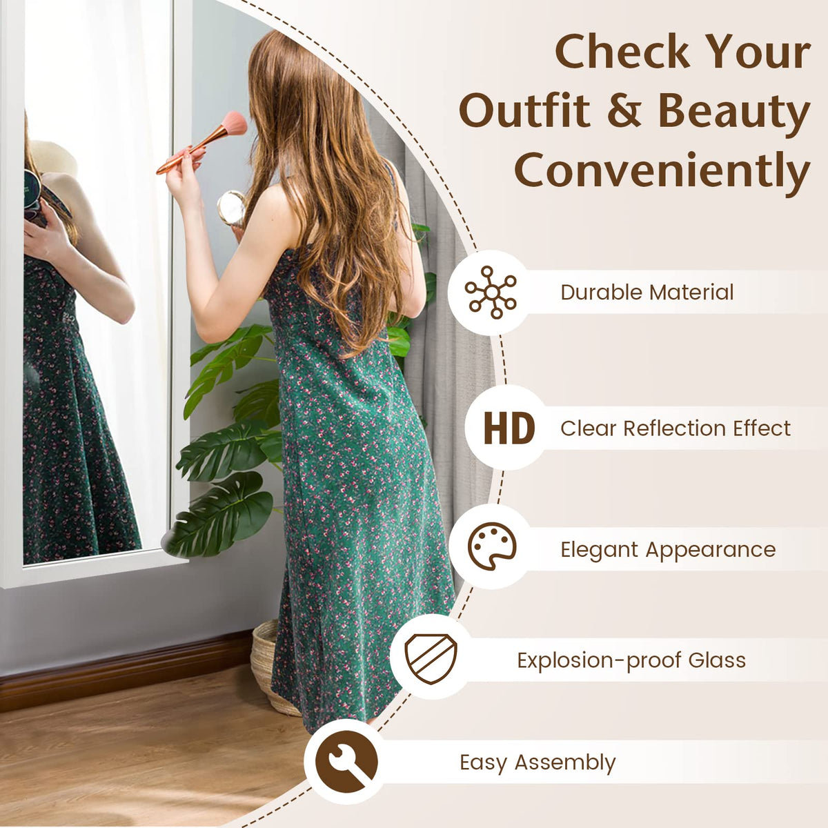 Full Length Over The Door Mirror, Full Length Mirror with Hanging Hooks for Door , White
