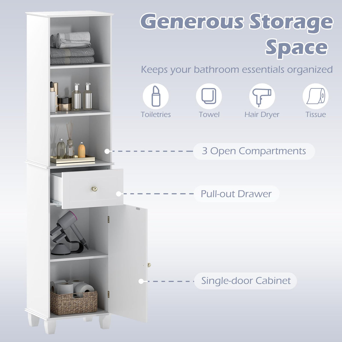 Giantex 172 cm Tall Freestanding Bathroom Floor Cabinet with Drawer
