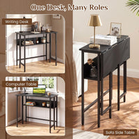 Giantex 80cm Small Folding Computer Desk w/Storage Shelf, Drop Leaf
