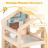 Wooden Dollhouse for Kids, Modern Family Pretend Playhouse w/Furniture Pieces & Figures
