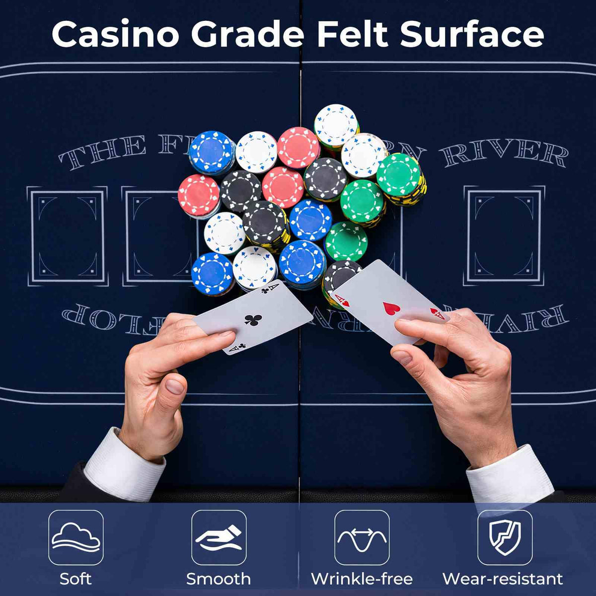 1.8m Foldable Poker Table for 8 Players, Portable Oval Card Board Game Table