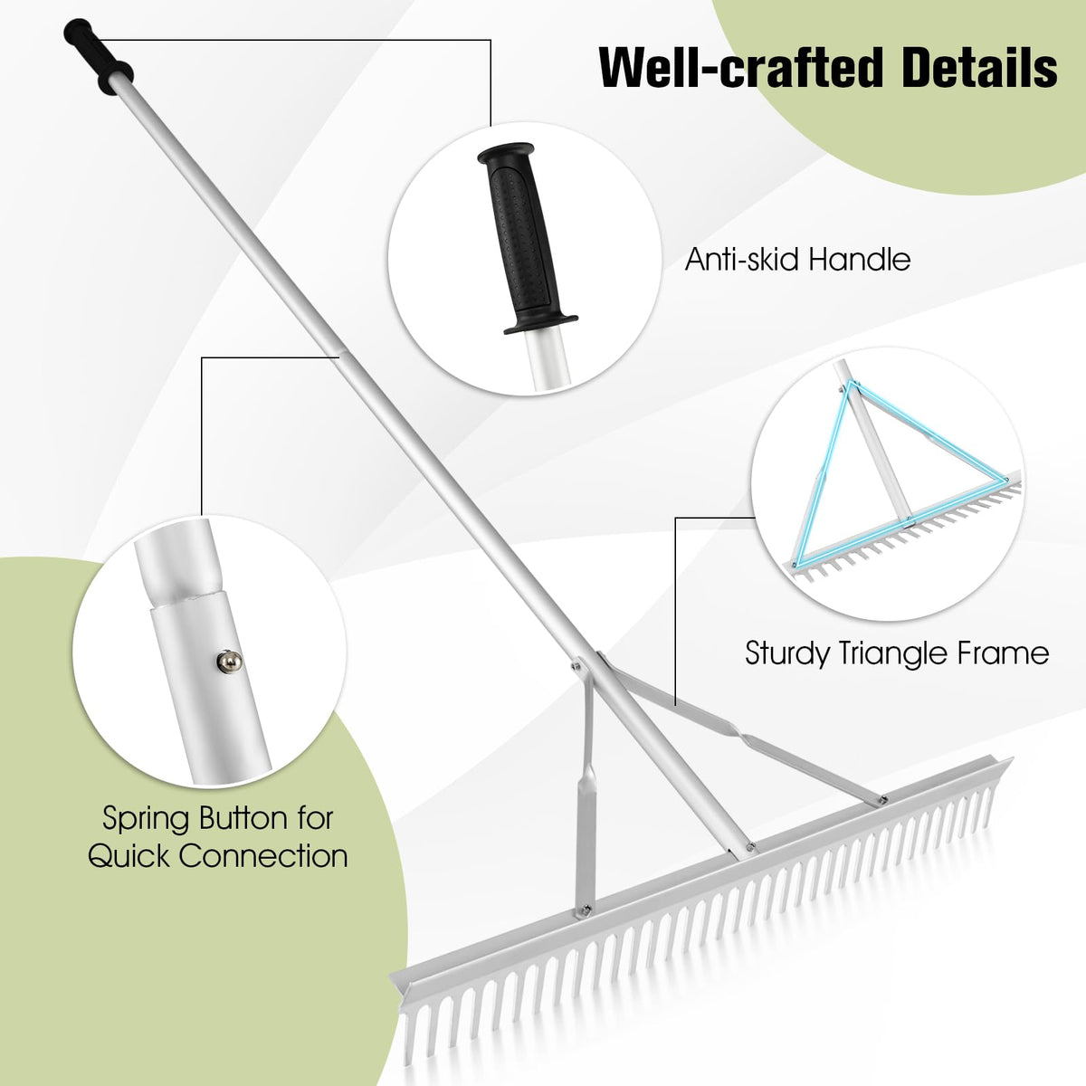 Landscape Rake 36 Inch, Aluminum Rake Head