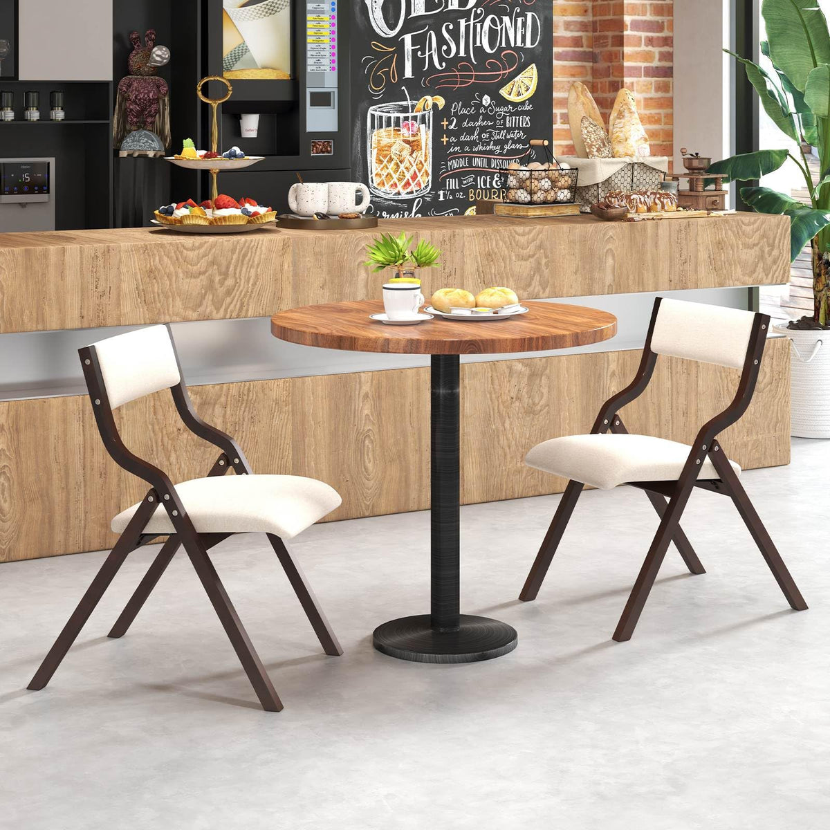Giantex Folding Dining Chair Set of 2, Wooden Upholstered Dining Chairs