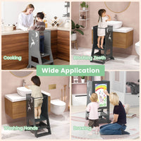 2 in 1 Wooden Kitchen Step Stop with Whiteboard & Blackboard, 3 Water-Based Pens