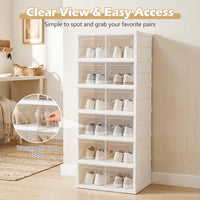 6-Tier Folding Plastic Shoe Organizer with Clear Doors and 12 Pairs for Entryway