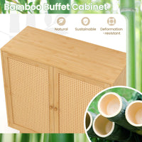 Bamboo Buffet Cabinet Boho Sideboard Storage Cabinet with Doors