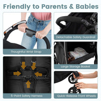 2-in-1 Foldable Baby Stroller with Reversible Seat and Adjustable Backrest