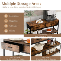 Giantex 100CM Console Table, Behind Couch Table with 2 Folding Fabric Drawers & Shelves , Rustic Brown