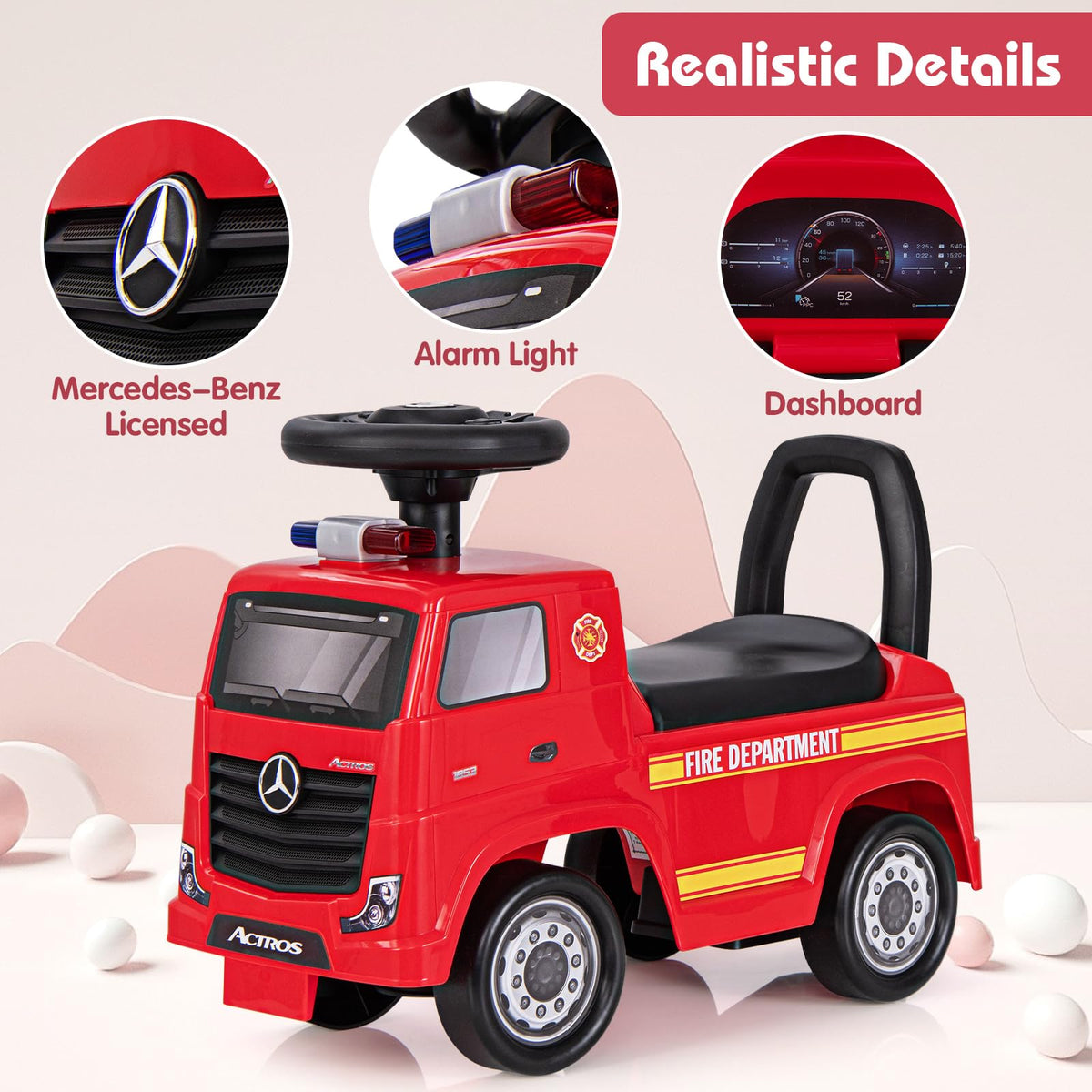 Mercedes-Benz Licensed Kids' Ride On Truck, Push Fire Engine