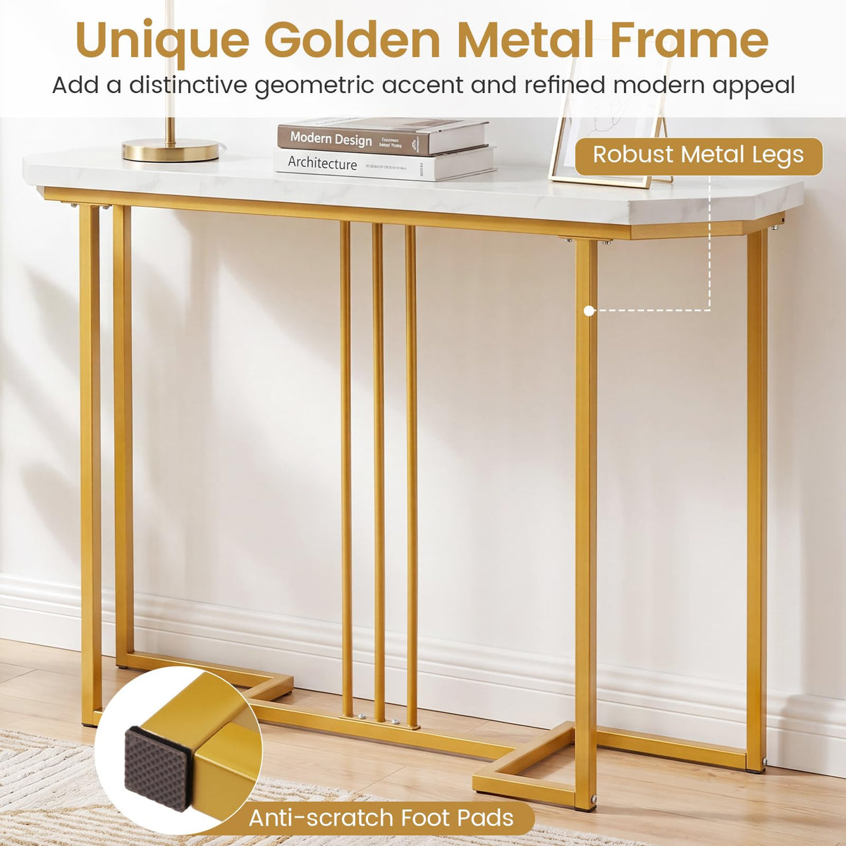 Giantex Modern Gold Console Table, 110 CM Narrow Entryway Table