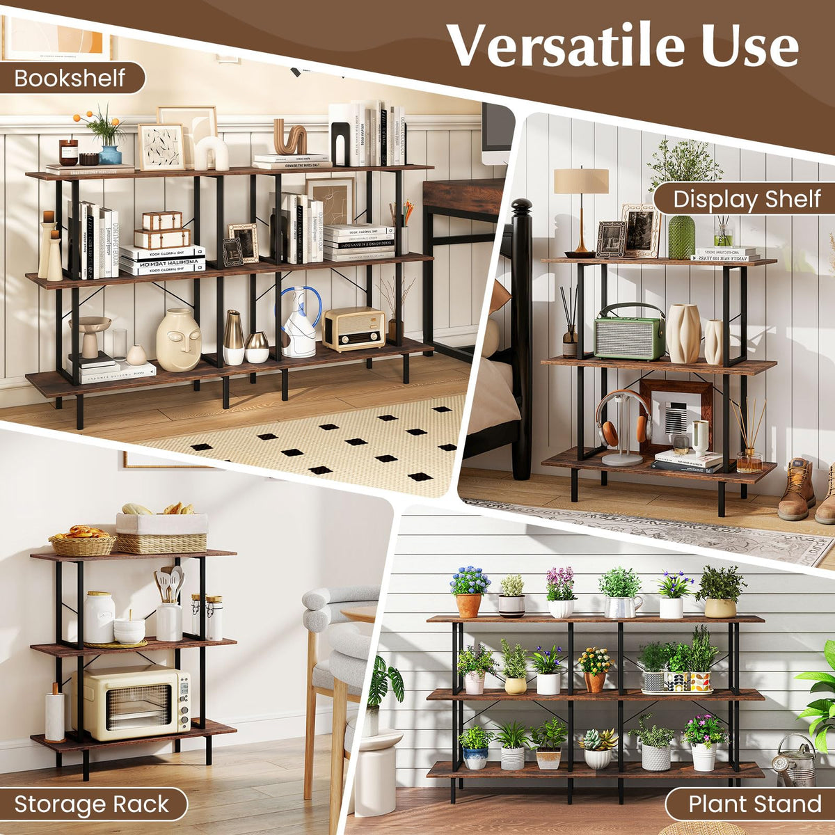 Giantex 3-Tier Bookshelf, Industrial Bookcase w/Open Shelves, Corner Display Shelf