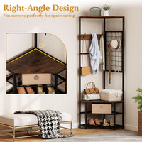Freestanding Coat Rack with Storage Shelves and Shoe Racks