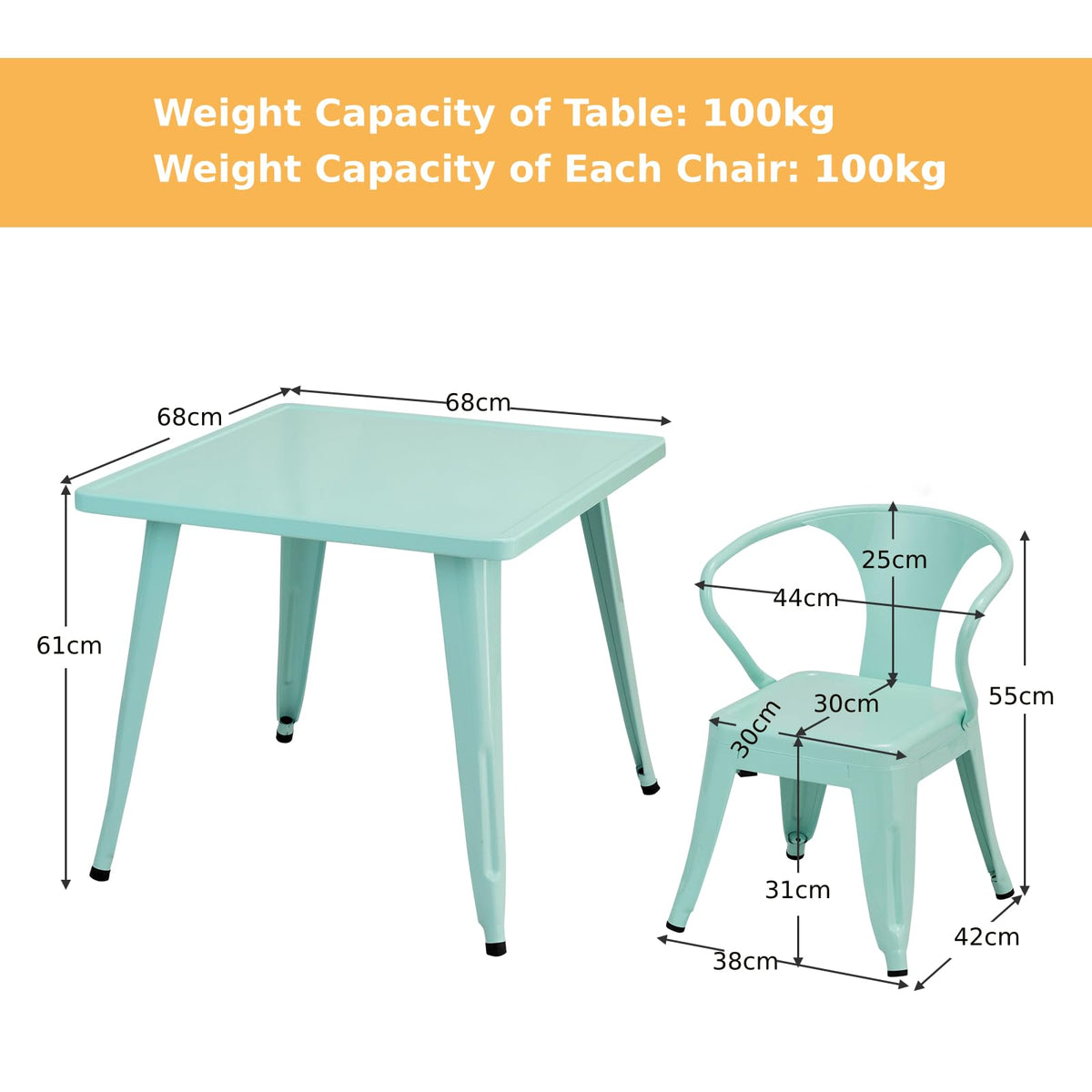 Steel Kids Chair Set of 2 with Backrest