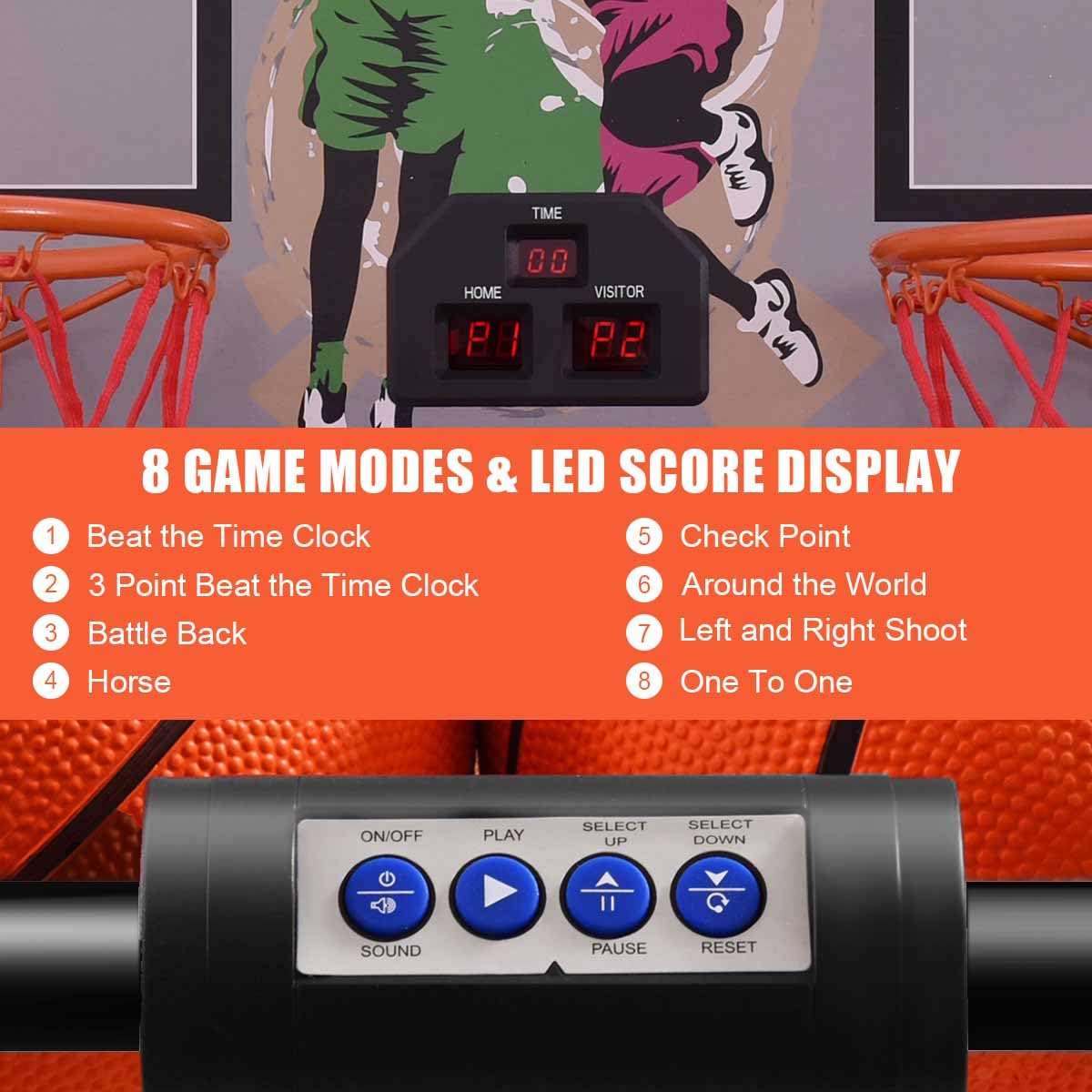 Basketball Arcade Game, Foldable Basketball Game W/Electric LED Digital Scoring System