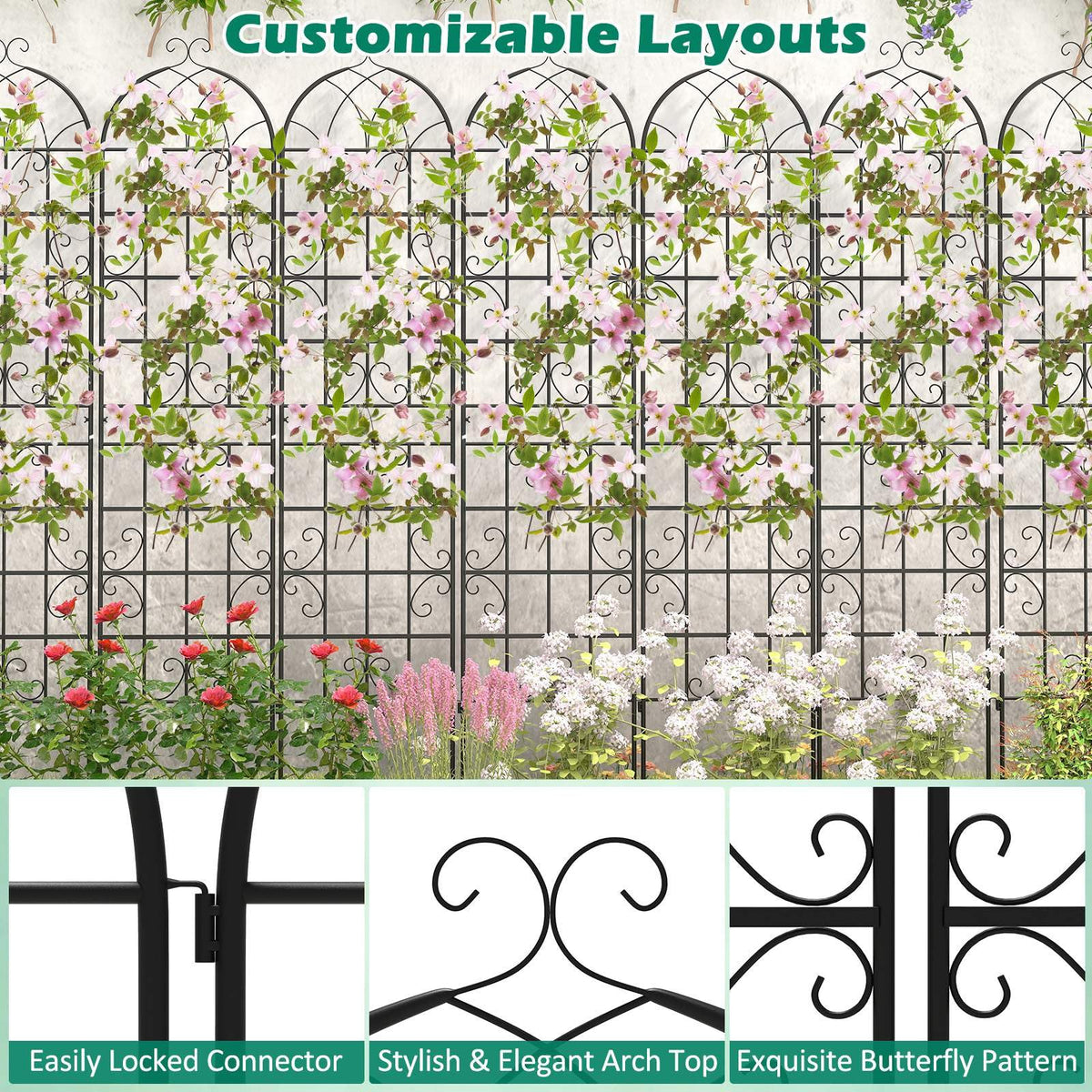 2 Pack 220cm x 50cm Metal Garden Trellis Outdoor Decorative for Climbing Plants