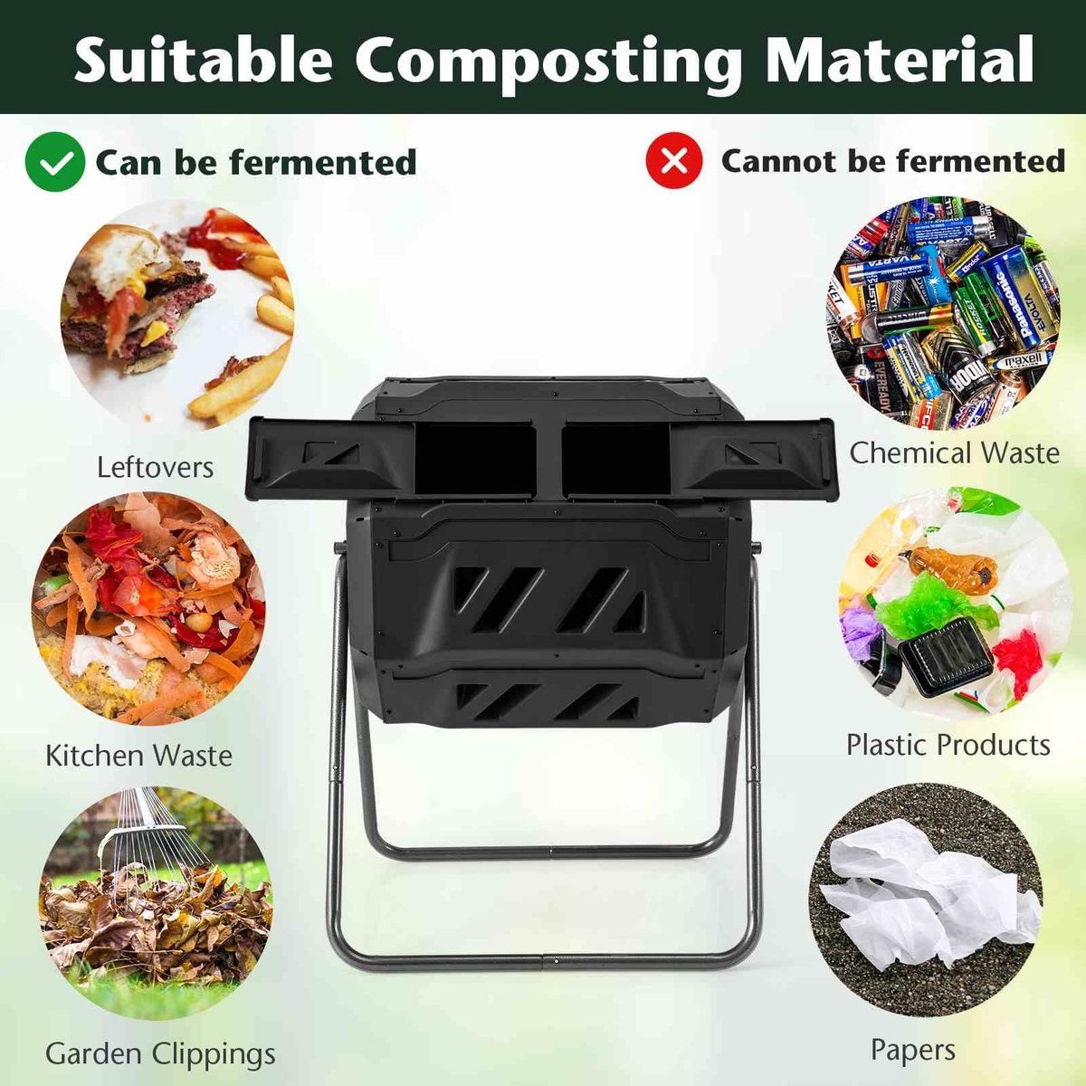 utdoor Tumbling Composter, 160 L Portable Garden Compost Bin W/Dual Chamber