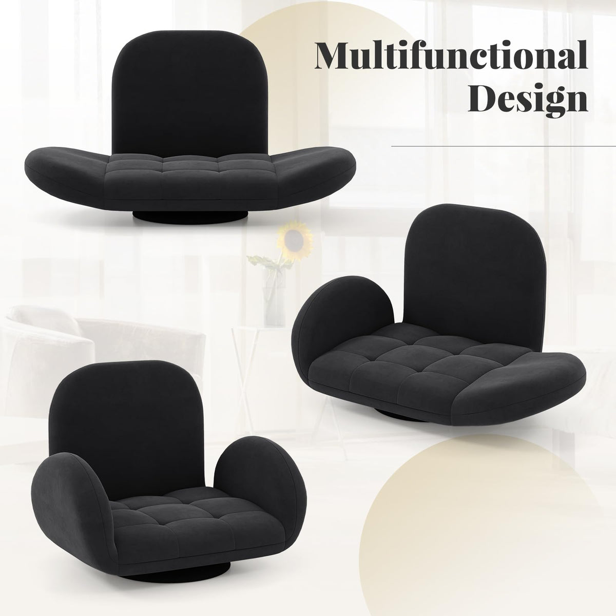 Giantex Swivel Floor Chair Folding Gaming Chair with Adjustable Backrest